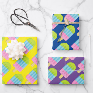 Farbige Eis-Popsikel, die Papierblätter umhüllen Geschenkpapier Set