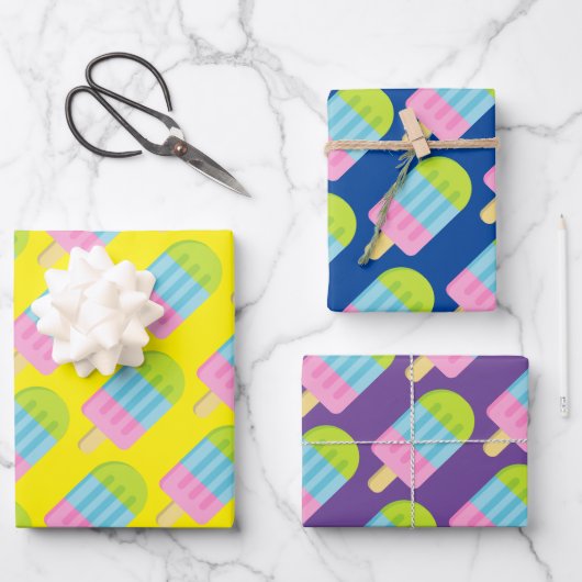 Farbige Eis-Popsikel, die Papierblätter umhüllen Geschenkpapier Set (Vorderseite)
