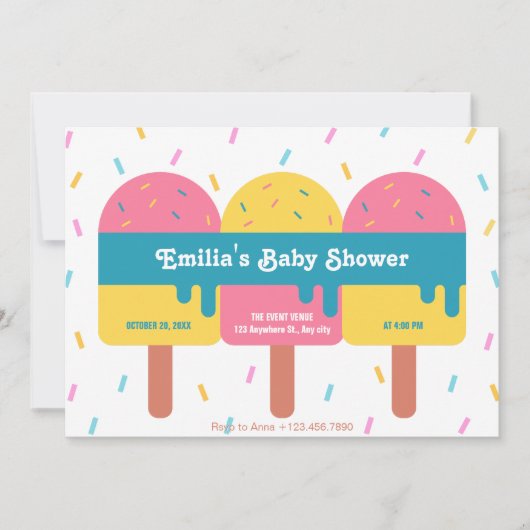 Farbige Eis-Popsiv-Babydusche Einladung (Vorderseite)