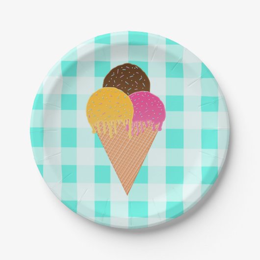 Farbige Eiscreme-Illustration Pappteller (Vorderseite)