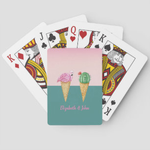 Farbige Eiscreme-Kegel Kaktus Rosa Flamingos Spielkarten