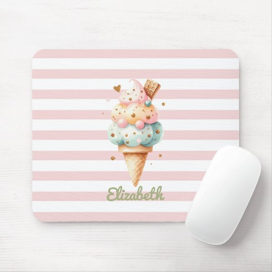 Farbige Eiscreme Rosa Streifen Mousepad (Mit Mouse)