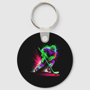 Farbige Eishockey-Action-Player-Grafik  Schlüsselanhänger