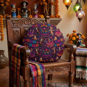 Farbige El Día de los Muertos tanzende Catrinas Rundes Kissen