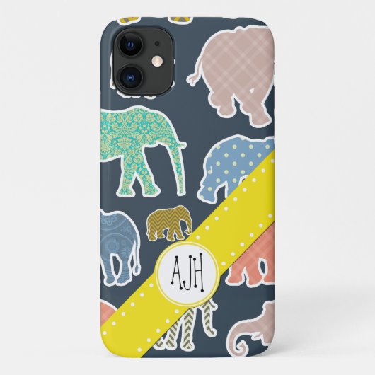 Farbige Elefanten, Muster von Elefanten, Monogramm Case-Mate iPhone Hülle (Rückseite)
