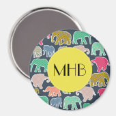 Farbige Elefanten, Muster von Elefanten, Monogramm Magnet (Vorderseite/Rückseite)