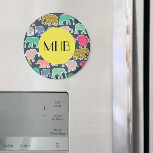 Farbige Elefanten, Muster von Elefanten, Monogramm Magnet (In Situ (Kühlschrank))