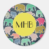 Farbige Elefanten, Muster von Elefanten, Monogramm Magnet (Vorne)