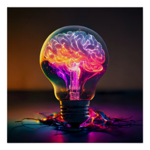 Farbige elektrische Brain Light Bulb Poster