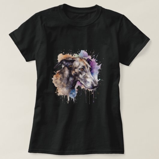 Farbige englische Greyhound Aquarellkunst T-Shirt (Design vorne)