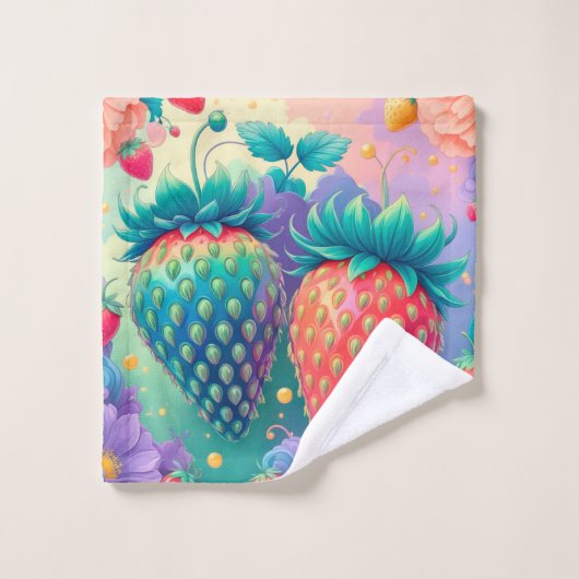 Farbige Erdbeere Badhandtuch Set (Waschlappen)