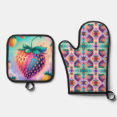 Farbige Erdbeere Ofenhandschuh & Topflappen-Set (Vorderseite)