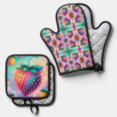 Farbige Erdbeere Ofenhandschuh & Topflappen-Set (Vorderseite/Rückseite)