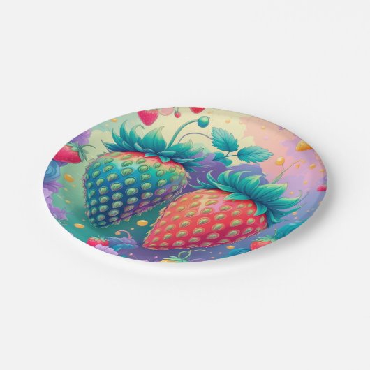 Farbige Erdbeere Pappteller (Schrägansicht)