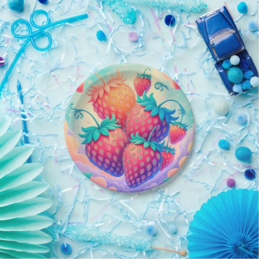 Farbige Erdbeere Pappteller (Party)