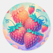 Farbige Erdbeere Runder Aufkleber (Vorderseite)