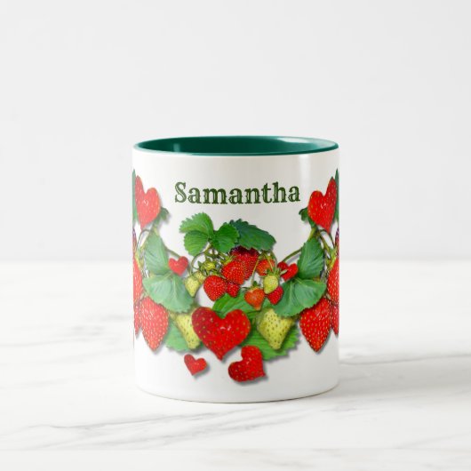 Farbige Erdbeeren personalisierter benutzerdefinie Zweifarbige Tasse (Mittel)