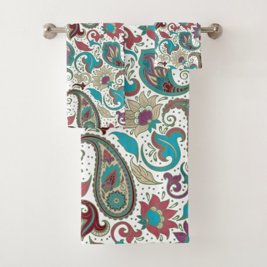 Farbige, ethnisch motivierte Blumenpaisley-Muster Badhandtuch Set (Insitu)