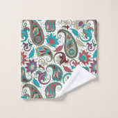 Farbige, ethnisch motivierte Blumenpaisley-Muster Badhandtuch Set (Waschlappen)