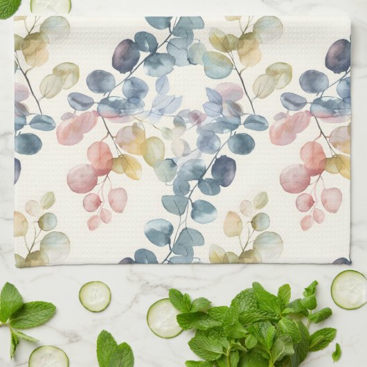 Farbige Eukalyptus-Blätter in rustikalen Farben Geschirrtuch (Gefaltet)