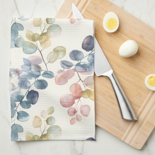 Farbige Eukalyptus-Blätter in rustikalen Farben Geschirrtuch (Viertel Falte)