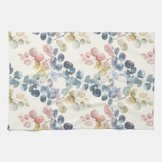 Farbige Eukalyptus-Blätter in rustikalen Farben Geschirrtuch (Horizontal)