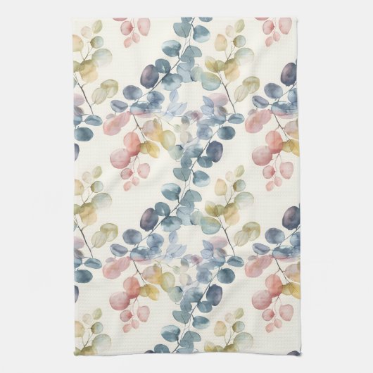 Farbige Eukalyptus-Blätter in rustikalen Farben Geschirrtuch (Vertikal)