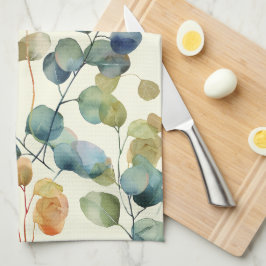 Farbige Eukalyptus-Blätter in rustikalen Farben Geschirrtuch