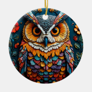Farbige Eulen-Kunstwerke mit aufwendigen Details Keramik Ornament
