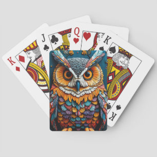 Farbige Eulen-Kunstwerke mit aufwendigen Details Spielkarten