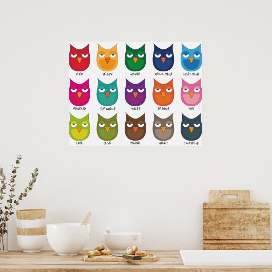 Farbige Eulen Poster (Küche)