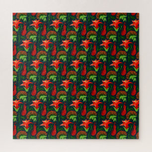 Farbige exotische Blumen Blätter Muster Puzzle