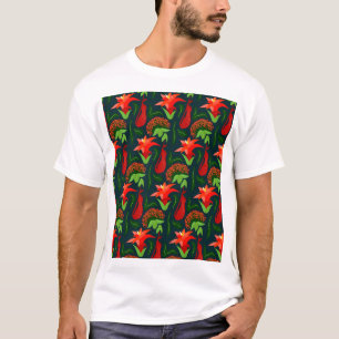 Farbige exotische Blumen Blätter Muster T-Shirt