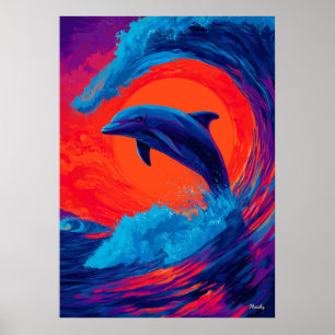 Farbige expressionistische Delfinwelle-Wandkunst Poster