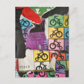 Farbige Fahrräder Mixed-Media-Collage Postkarte (Vorderseite)