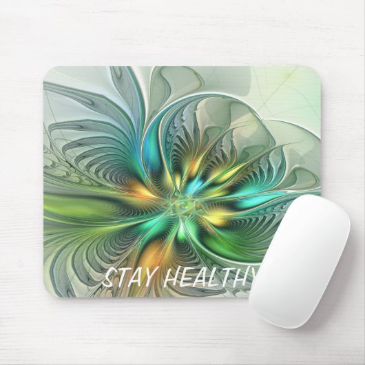 Farbige Fantasie Abstrakte Blume Fraktal Art Text Mousepad (Mit Mouse)