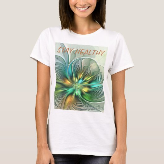 Farbige Fantasie Abstrakte Blume Fraktal Art Text T-Shirt (Vorderseite)