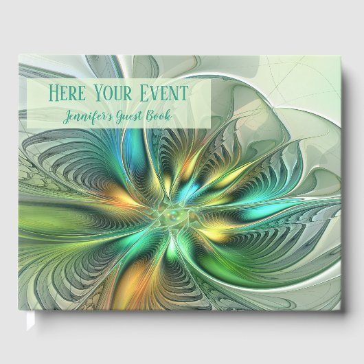 Farbige Fantasie Abstrakte Blume Fraktal Text Gästebuch (Vorderseite)