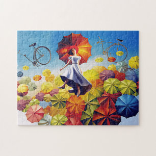 Farbige Fantasie-Imaginations-Girl mit Regenschirm Puzzle