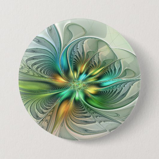 Farbige Fantasie Moderne Abstrakte Blume Fraktal Button (Vorderseite)