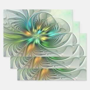 Farbige Fantasie Moderne Abstrakte Blume Fraktal Geschenkpapier Set