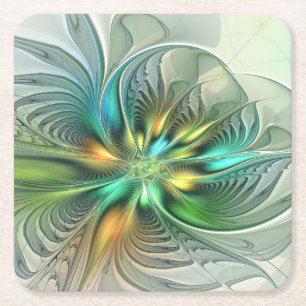 Farbige Fantasie Moderne Abstrakte Blume Fraktal Rechteckiger Pappuntersetzer