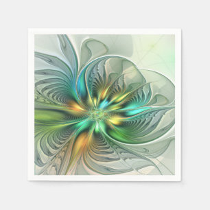 Farbige Fantasie Moderne Abstrakte Blume Fraktal Serviette