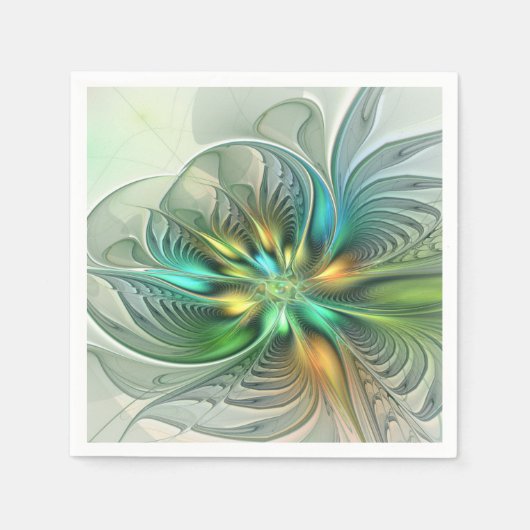 Farbige Fantasie Moderne Abstrakte Blume Fraktal Serviette (Vorderseite)