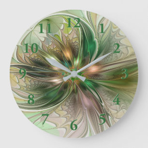 Farbige Fantasie Moderne Abstrakte Fraktal-Blume Große Wanduhr