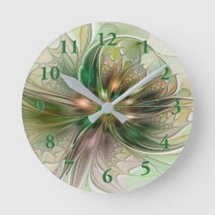 Farbige Fantasie Moderne Abstrakte Fraktal-Blume Runde Wanduhr