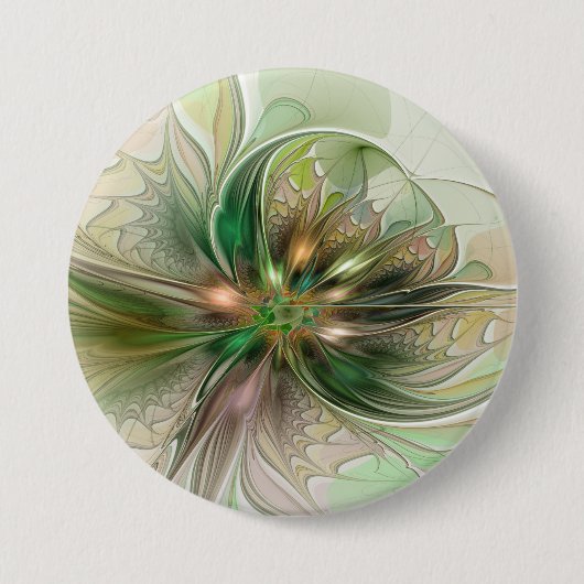 Farbige Fantasie Moderne Abstrakte Fraktale Blume Button (Vorderseite)