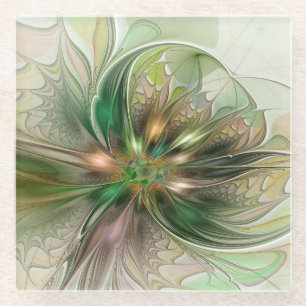 Farbige Fantasie Moderne Abstrakte Fraktale Blume Glasuntersetzer