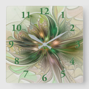 Farbige Fantasie Moderne Abstrakte Fraktale Blume Quadratische Wanduhr