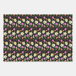 Farbige Fantastische Blumen Geschenkpapier Set